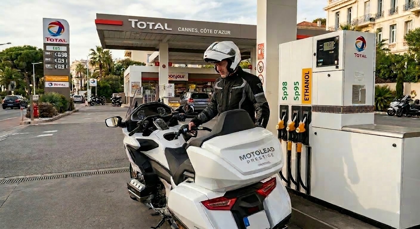 Taxi moto Motolead à la station Superéthanol E85